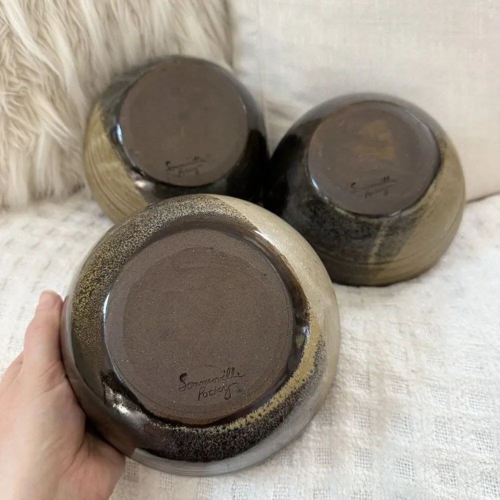 Sommerville Pottery Bowl Set of 3 Hand Thrown Studio Pulteney NY Glazed Neutral